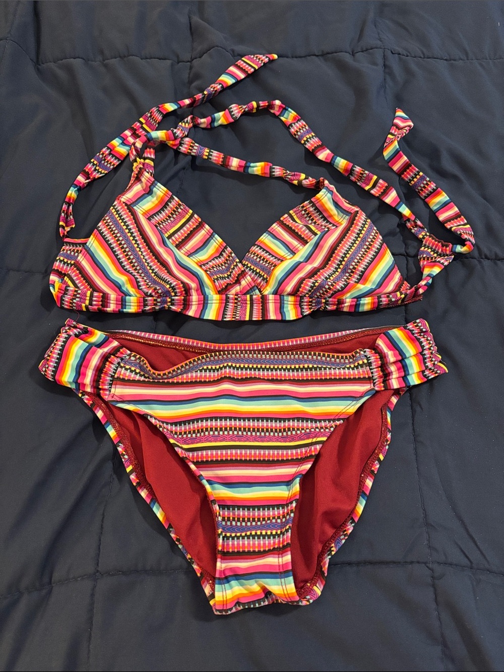 Mossimo Supply Co. Multicolor Striped Bikini Top with Maroon Lining